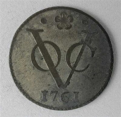 Halve duit, munt van de VOC, geslagen in Holland